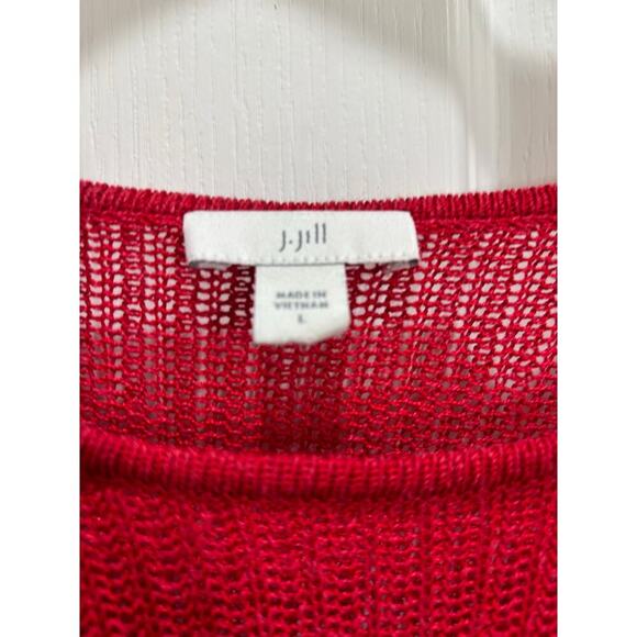 J. Jill Women L Red Open Knit Tunic Lightweight Linen Blend Coastal Vacation - Picture 3 of 8